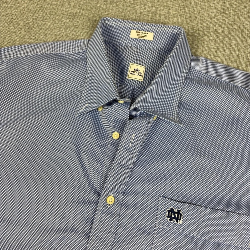 Peter Millar Notre Dame Fighting Irish Shirt Mens XL Blue Long Sleeve Cotton